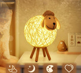 Lampe de Table LED en rotin et mouton