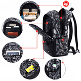 Sac à dos garçon cm2 noir avec motifs blanc dessinés