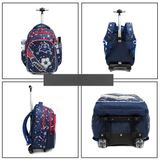 Cartable à roulettes bleu motif football avec sac à bandoulière assorti