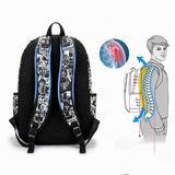 Sac à dos garçon cm2 noir avec motifs blanc dessinés