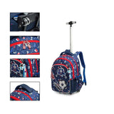 Cartable à roulettes bleu motif football avec sac à bandoulière assorti