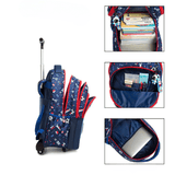 Cartable à roulettes bleu motif football avec sac à bandoulière assorti