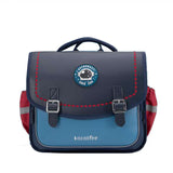 Cartable garçon sophistiqué bleu, présenté sur fond blanc
