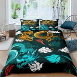 HOUSSE DE COUETTE ENFANT MOTIF DRAGON VERT ET JAUNE